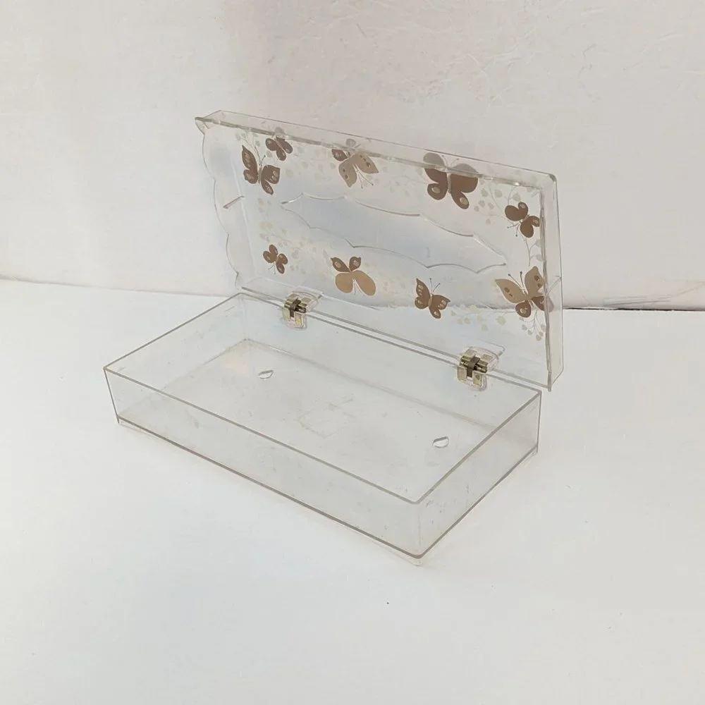 Vintage MCM Butterflies Tissue Box Holder Cover Clear &‎ Gold Acrylic  by Wolff
